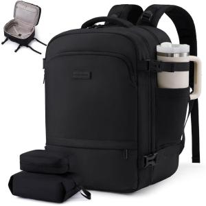 imageLOVEVOOK Travel Backpack for Women 45L Expandable Large Carry On Backpack Personal Item Travel Bag Flight Approved Business Weekender Overnight Essentials Waterproof Back Pack Fit 17 Inch LaptopBlack