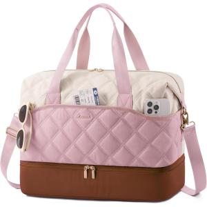 imageLOVEVOOK Weekender Bags for Women with Shoe Compartment Lightweight Travel Duffle Bag with Wet Pocket Hospital Overnight Bags for Women Labor Delivery Personal Item Carry On Bag for Gym SportWhite  Pink