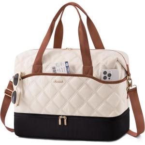 imageLOVEVOOK Weekender Bags for Women with Shoe Compartment Lightweight Travel Duffle Bag with Wet Pocket Hospital Overnight Bags for Women Labor Delivery Personal Item Carry On Bag for Gym SportWhite  Brown